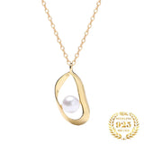 Geometric Pearl Necklace 925 Sterling Silver 18K Pearl Women