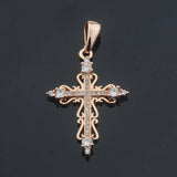 585 Rose CZ Cross Pendant With Chains