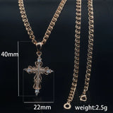 585 Rose CZ Cross Pendant With Chains