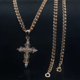 585 Rose CZ Cross Pendant With Chains