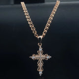 585 Rose CZ Cross Pendant With Chains