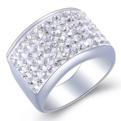 Clear Crystal Stainless Steel Bling Crystal Ring Women