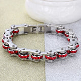 316L Stainless Steel Bike Motor Chain Red CZ Bracelet Bangle