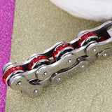 316L Stainless Steel Bike Motor Chain Red CZ Bracelet Bangle