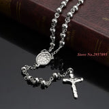 Stainless Steel Rosary Chain Necklace with Cross Pendant
