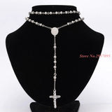 Stainless Steel Rosary Chain Necklace with Cross Pendant