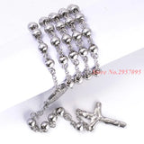 Stainless Steel Rosary Chain Necklace with Cross Pendant