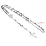 Stainless Steel Rosary Chain Necklace with Cross Pendant