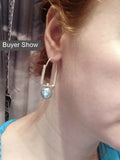 Square Hoop Earrings with Pearl Pendant