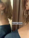 Square Hoop Earrings with Pearl Pendant