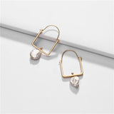Square Hoop Earrings with Pearl Pendant