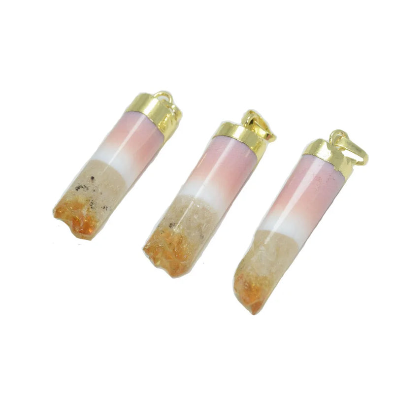 Yellow Crystal Quartz Cylinder Pendant Natural Geode Druzy Stone Necklace