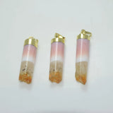 Yellow Crystal Quartz Cylinder Pendant Natural Geode Druzy Stone Necklace