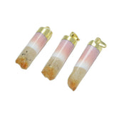 Yellow Crystal Quartz Cylinder Pendant Natural Geode Druzy Stone Necklace