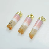 Yellow Crystal Quartz Cylinder Pendant Natural Geode Druzy Stone Necklace