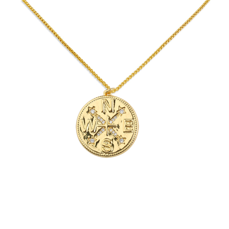 Star Moon Round Pendant with Golden Chain Set