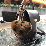 Leopard Print Rex Fur Key Chain Bag with Peach Heart Pendant