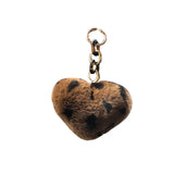 Leopard Print Rex Fur Key Chain Bag with Peach Heart Pendant