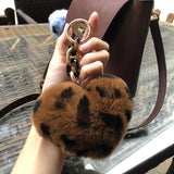 Leopard Print Rex Fur Key Chain Bag with Peach Heart Pendant