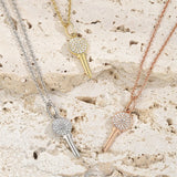 Zircon Inlaid Sterling Silver Key Necklace Jewelry