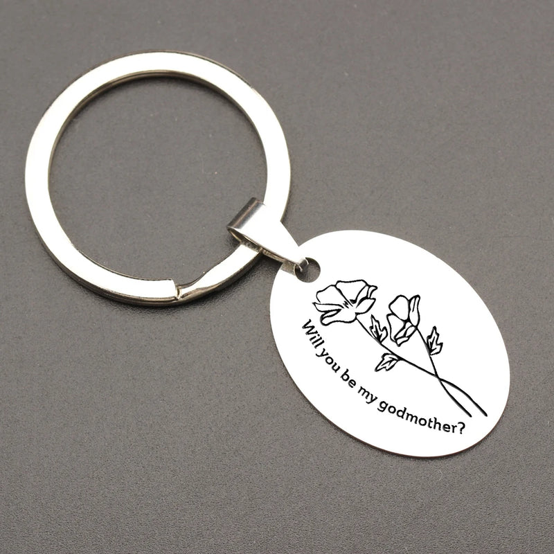 Godmother Oval Pendant Keyring Engraved Gift Idea