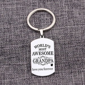 Grandpa Gift Keychain Stainless Steel Dog Tag Pendant Keyring Keepsake