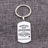 Grandpa Gift Keychain Stainless Steel Dog Tag Pendant Keyring Keepsake