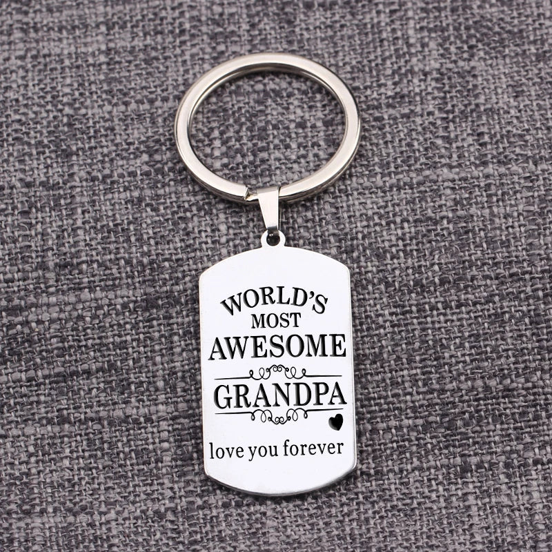 Grandpa Gift Keychain Stainless Steel Dog Tag Pendant Keyring Keepsake