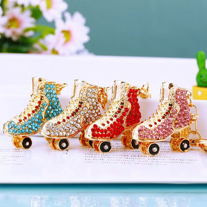 Rhinestone Roller Skates Shoes Key Chain Holder Purse Bag Pendant