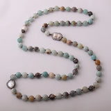 Amazonite Stone Necklace with Pearl Charm