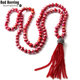 Ethnic Bohemian Crystal Bead Necklace with Tassel