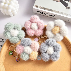 Korea Plush Flower Sun Flower Keychain Women Hairball Bag Pendant