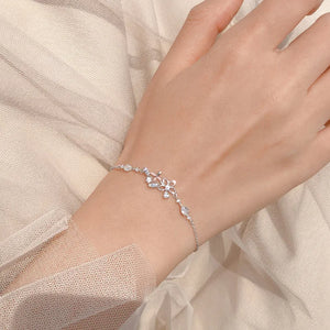925 Silver Chain Crystal Flower Bracelet Bangle for Women Wedding Jewelry