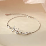 925 Silver Chain Crystal Flower Bracelet Bangle for Women Wedding Jewelry