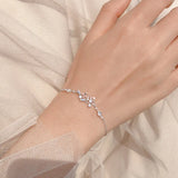 925 Silver Chain Crystal Flower Bracelet Bangle for Women Wedding Jewelry