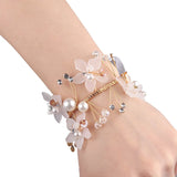 Bridal Bridesmaid Pearl Hand Flower Bracelet Wedding Gift