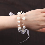 Bridal Bridesmaid Pearl Hand Flower Bracelet Wedding Gift