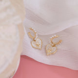 Flower Love Heart Pearl Earrings for Women