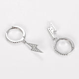 925 Silver Zircon Lightning Hoop Earrings Punk Rock Jewelry