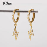 925 Silver Zircon Lightning Hoop Earrings Punk Rock Jewelry