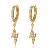 925 Silver Zircon Lightning Hoop Earrings Punk Rock Jewelry