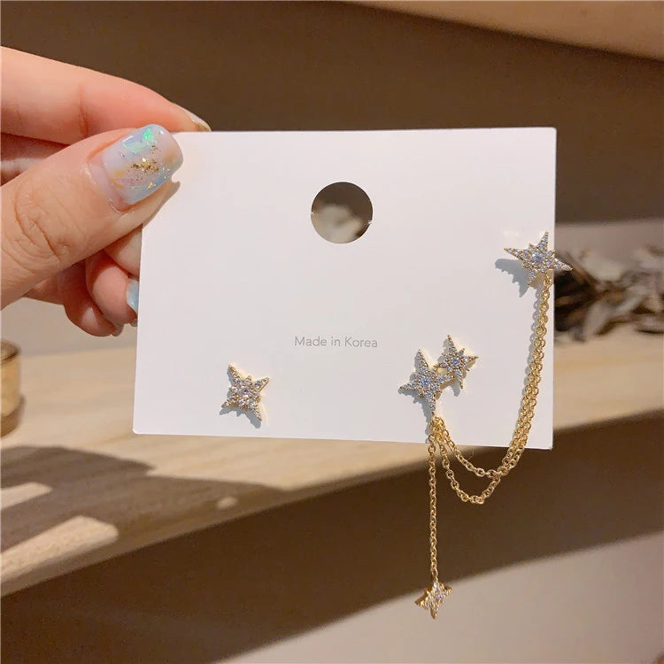 Octagonal Star Tassel Earring for Women Crystal Earings