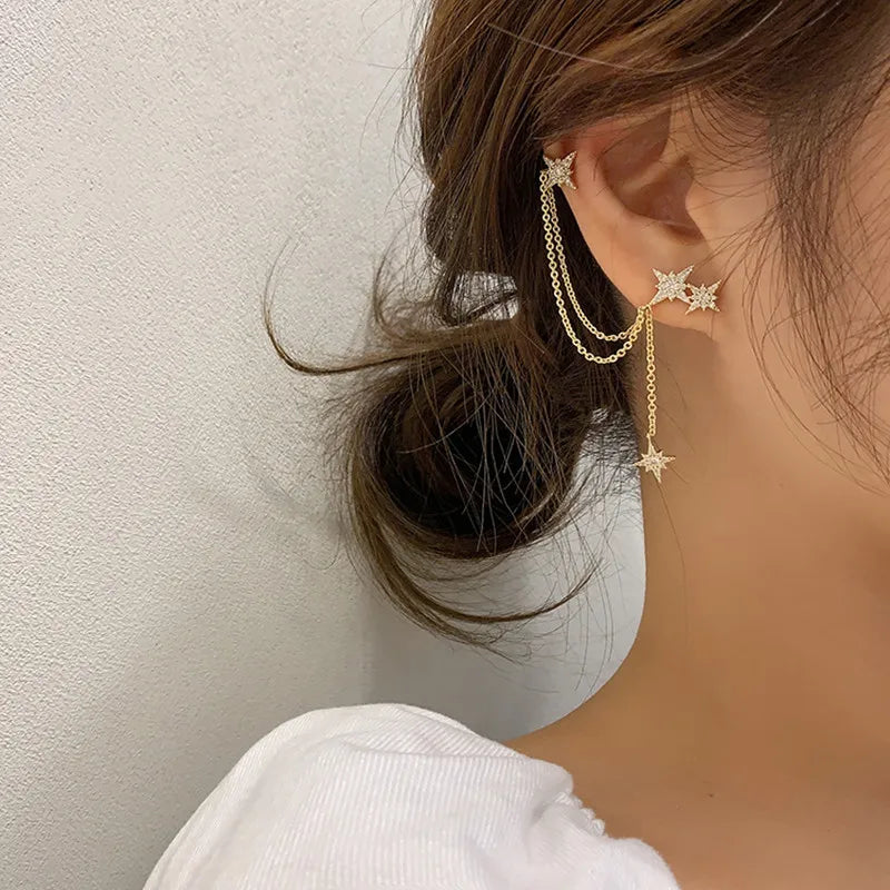 Octagonal Star Tassel Earring for Women Crystal Earings