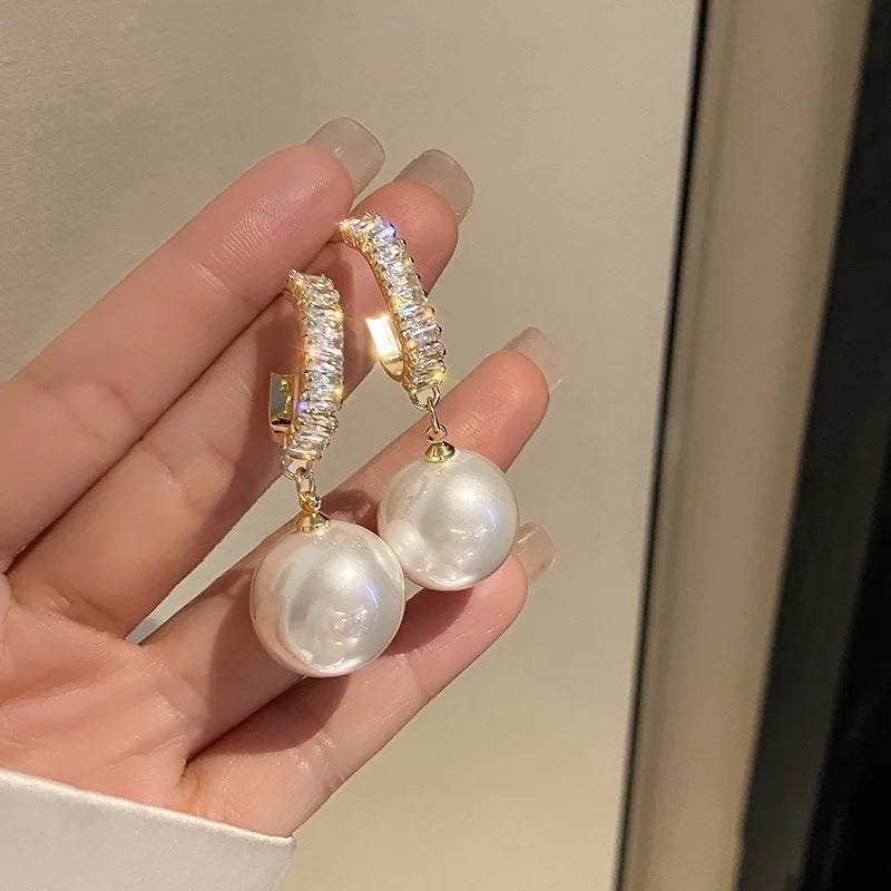 Golden Pearl Drop Earrings Bohemian Wedding Jewelry Gift