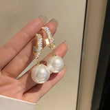 Golden Pearl Drop Earrings Bohemian Wedding Jewelry Gift