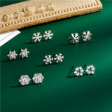 925 Silver Snowflake Stud Earrings Zircon Party Jewelry