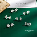 925 Silver Snowflake Stud Earrings Zircon Party Jewelry