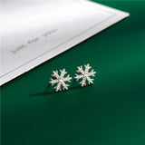 925 Silver Snowflake Stud Earrings Zircon Party Jewelry