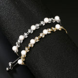Leaf Zirconia Adjustable Bracelet Silver Pearls Wedding Jewelry