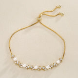 Leaf Zirconia Adjustable Bracelet Silver Pearls Wedding Jewelry